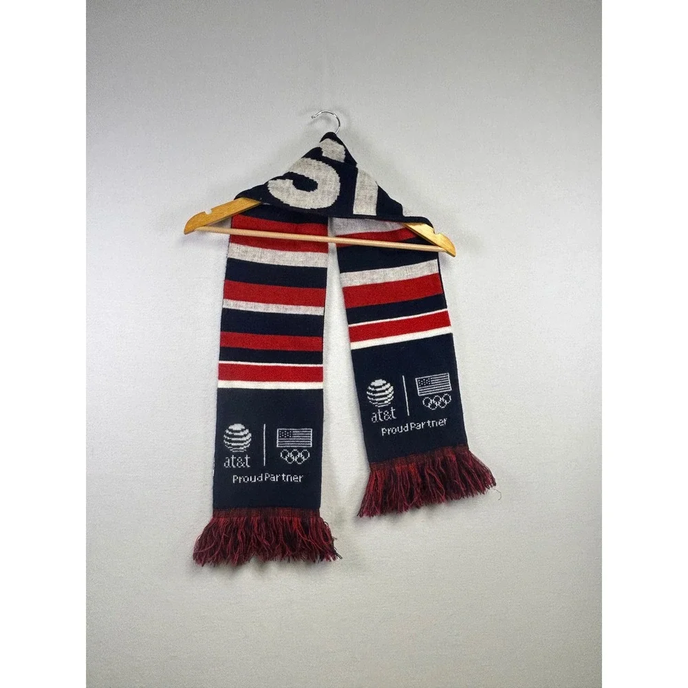 USA‎ Olympic Partner Knit Scarf Fringe Navy Red White